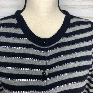 J. Crew Navy & Gray Striped Cashmere Blend Sweater